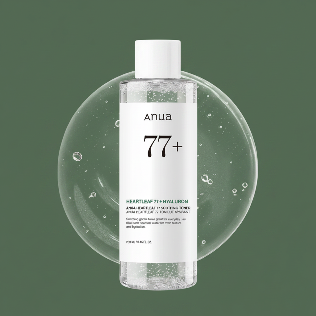 Anua Heartleaf 77+ Soothing Toner on army green background