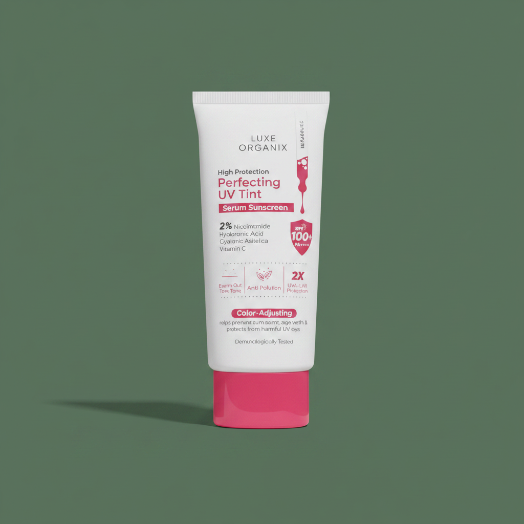 Luxe Organix UV Tint Sunscreen - Army Green Background